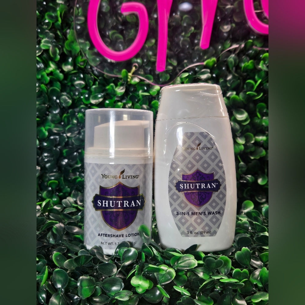 Young Living Shutran‎ Body Wash and Aftershave Set - White and Purple